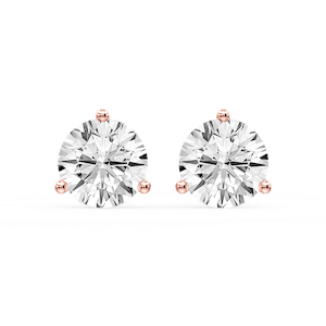 Round Certified Lab Grown Diamond Three Prong Guardian Back Stud Earrings