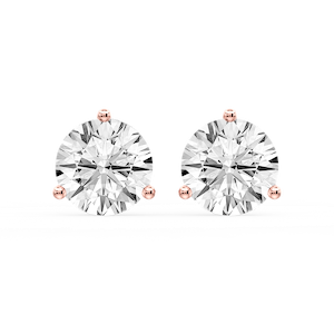 Round Certified Lab Grown Diamond Classic Three Prong Martini Stud Earrings