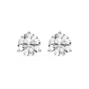 Round Certified Lab Grown Diamond Three Prong Guardian Back Stud Earrings
