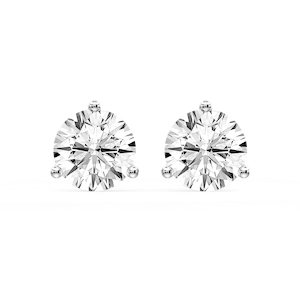 Round Certified Lab Grown Diamond Three Prong Guardian Back Stud Earrings