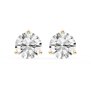 Round Certified Lab Grown Diamond Three Prong Guardian Back Stud Earrings
