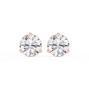 Round Lab Grown Diamond Three Prong Basket Threaded Stud Earrings