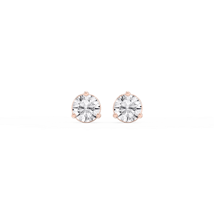 Round Lab Grown Diamond Three Prong Basket Threaded Stud Earrings