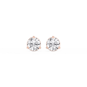 Round Lab Grown Diamond Three Prong Basket Threaded Stud Earrings