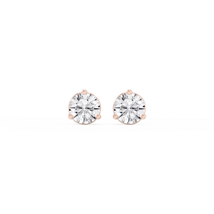 Round Lab Grown Diamond Three Prong Basket Threaded Stud Earrings