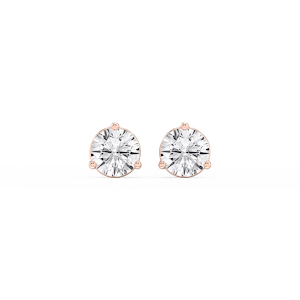 Round Lab Grown Diamond Three Prong Basket Threaded Stud Earrings