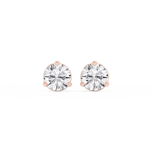 Round Lab Grown Diamond Three Prong Basket Threaded Stud Earrings