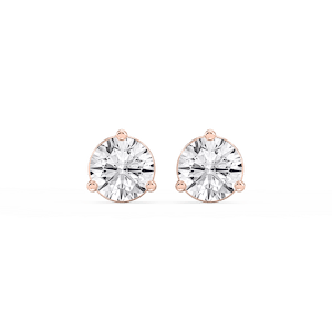 Round Lab Grown Diamond Three Prong Basket Threaded Stud Earrings