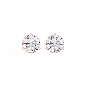 Round Lab Grown Diamond Three Prong Basket Threaded Stud Earrings