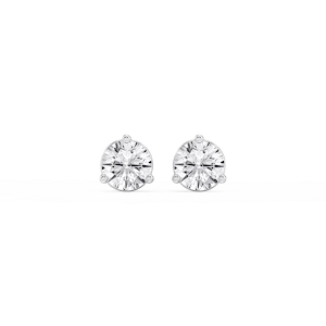 Round Lab Grown Diamond Three Prong Basket Threaded Stud Earrings