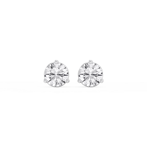 Round Lab Grown Diamond Three Prong Basket Threaded Stud Earrings