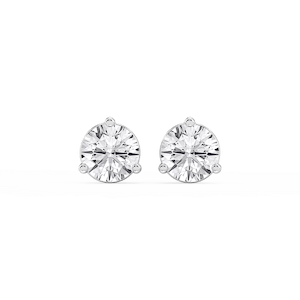 Round Lab Grown Diamond Three Prong Basket Threaded Stud Earrings