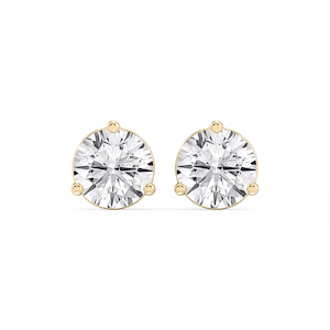 Round Lab Grown Diamond Three Prong Basket Threaded Stud Earrings