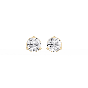 Round Lab Grown Diamond Three Prong Basket Threaded Stud Earrings