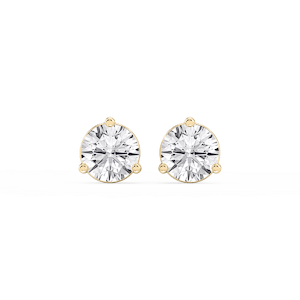 Round Lab Grown Diamond Three Prong Basket Threaded Stud Earrings