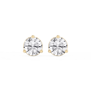 Round Lab Grown Diamond Three Prong Basket Threaded Stud Earrings