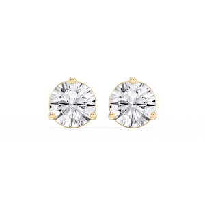 Round Lab Grown Diamond Three Prong Basket Threaded Stud Earrings