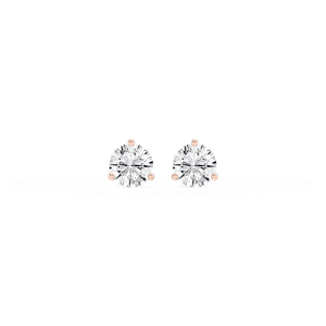 Round Lab Grown Diamond Classic Three Prong Martini Threaded Back Stud Earrings