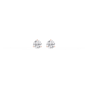 Round Lab Grown Diamond Classic Three Prong Martini Threaded Back Stud Earrings