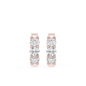 Round Lab Grown Diamond Three Stone Huggie Hoop Earrings