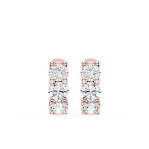 Round Lab Grown Diamond Three Stone Huggie Hoop Earrings