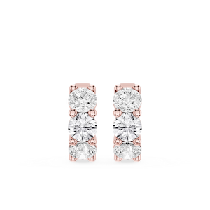Round Lab Grown Diamond Three Stone Huggie Hoop Earrings