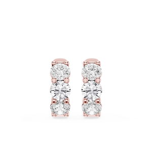 Round Lab Grown Diamond Three Stone Huggie Hoop Earrings