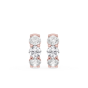 Round Lab Grown Diamond Three Stone Huggie Hoop Earrings