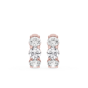 Round Lab Grown Diamond Three Stone Huggie Hoop Earrings