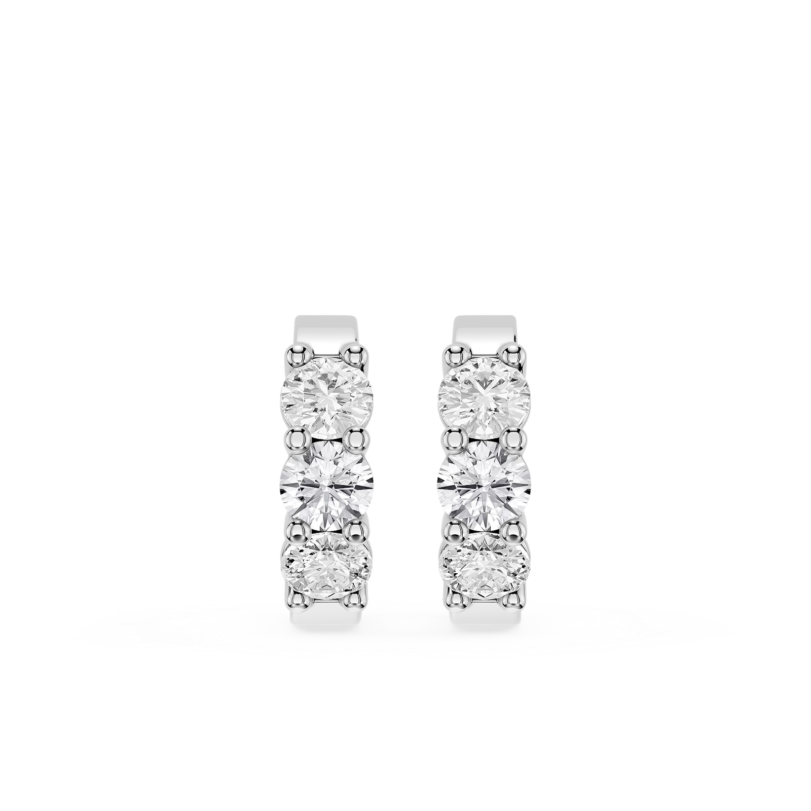 Round Lab Grown Diamond Three Stone Huggie Hoop Earrings