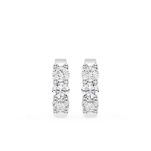 Round Lab Grown Diamond Three Stone Huggie Hoop Earrings