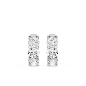 Round Lab Grown Diamond Three Stone Huggie Hoop Earrings