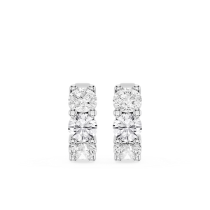 Round Lab Grown Diamond Three Stone Huggie Hoop Earrings