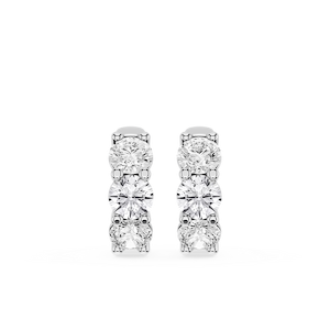 Round Lab Grown Diamond Three Stone Huggie Hoop Earrings