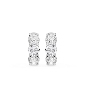 Round Lab Grown Diamond Three Stone Huggie Hoop Earrings