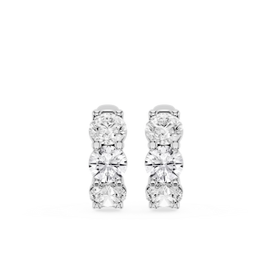 Round Lab Grown Diamond Three Stone Huggie Hoop Earrings
