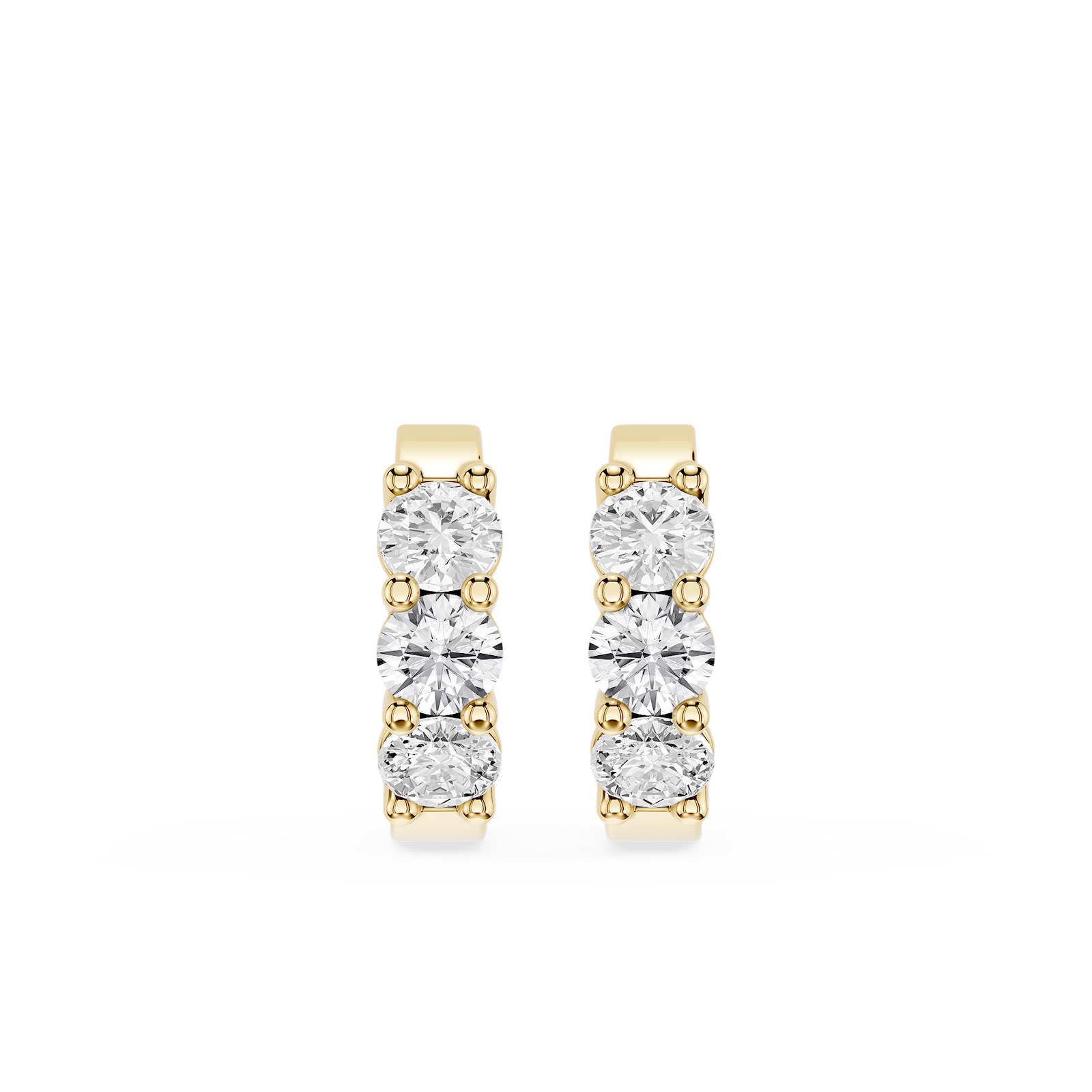 Round Lab Grown Diamond Three Stone Huggie Hoop Earrings
