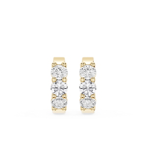Round Lab Grown Diamond Three Stone Huggie Hoop Earrings
