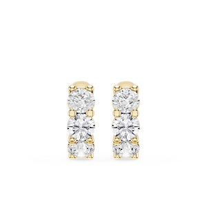 Round Lab Grown Diamond Three Stone Huggie Hoop Earrings