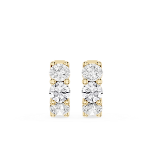 Round Lab Grown Diamond Three Stone Huggie Hoop Earrings