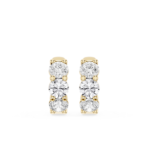 Round Lab Grown Diamond Three Stone Huggie Hoop Earrings