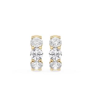 Round Lab Grown Diamond Three Stone Huggie Hoop Earrings