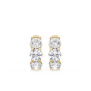 Round Lab Grown Diamond Three Stone Huggie Hoop Earrings