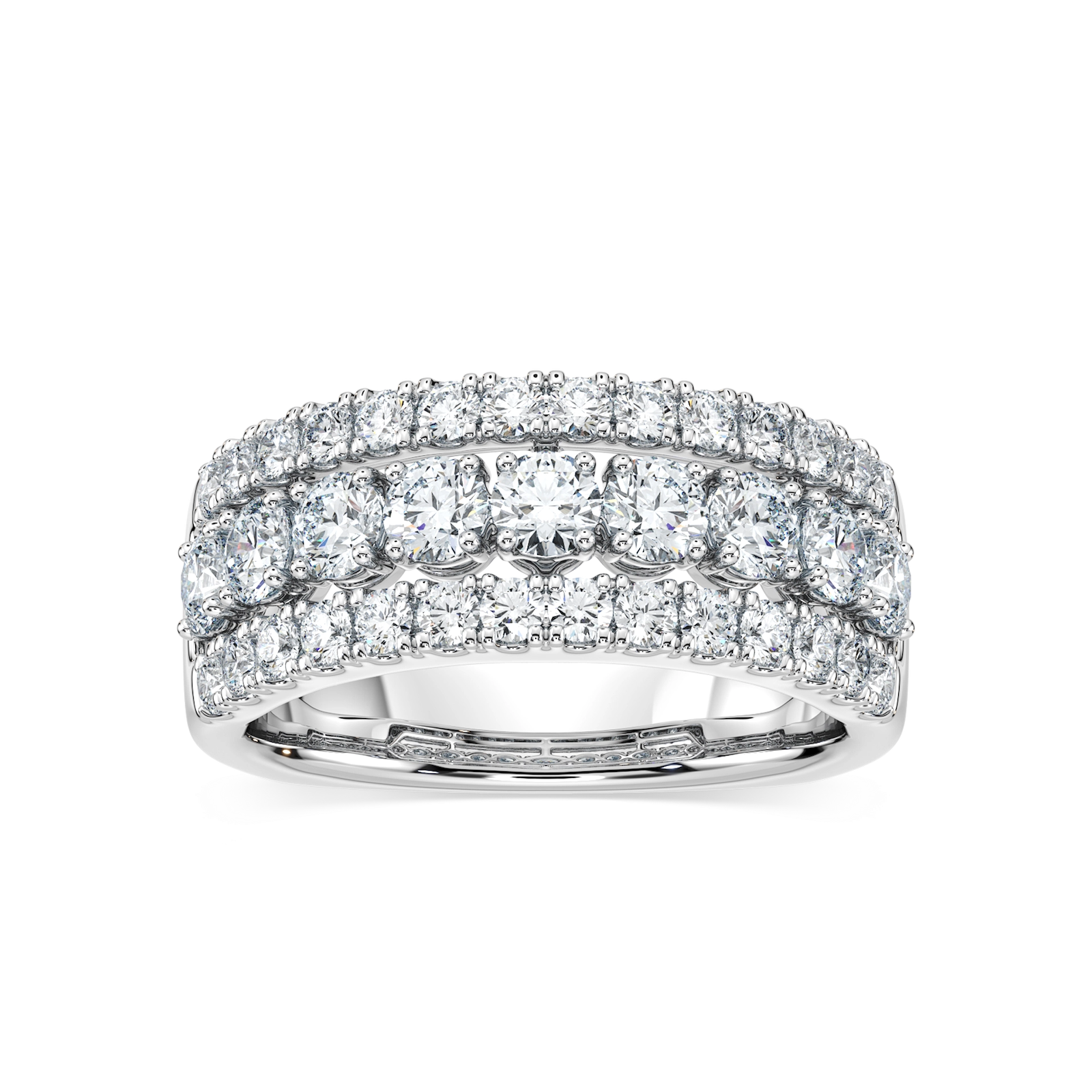 Fatima 1 ½ ctw Round Lab Grown Diamond Triple Row Euro Shank Anniversary Band