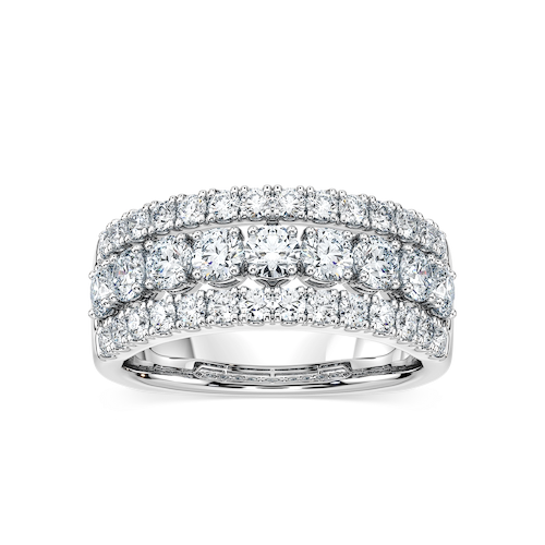 Fatima 1 ½ ctw Round Lab Grown Diamond Triple Row Euro Shank Anniversary Band