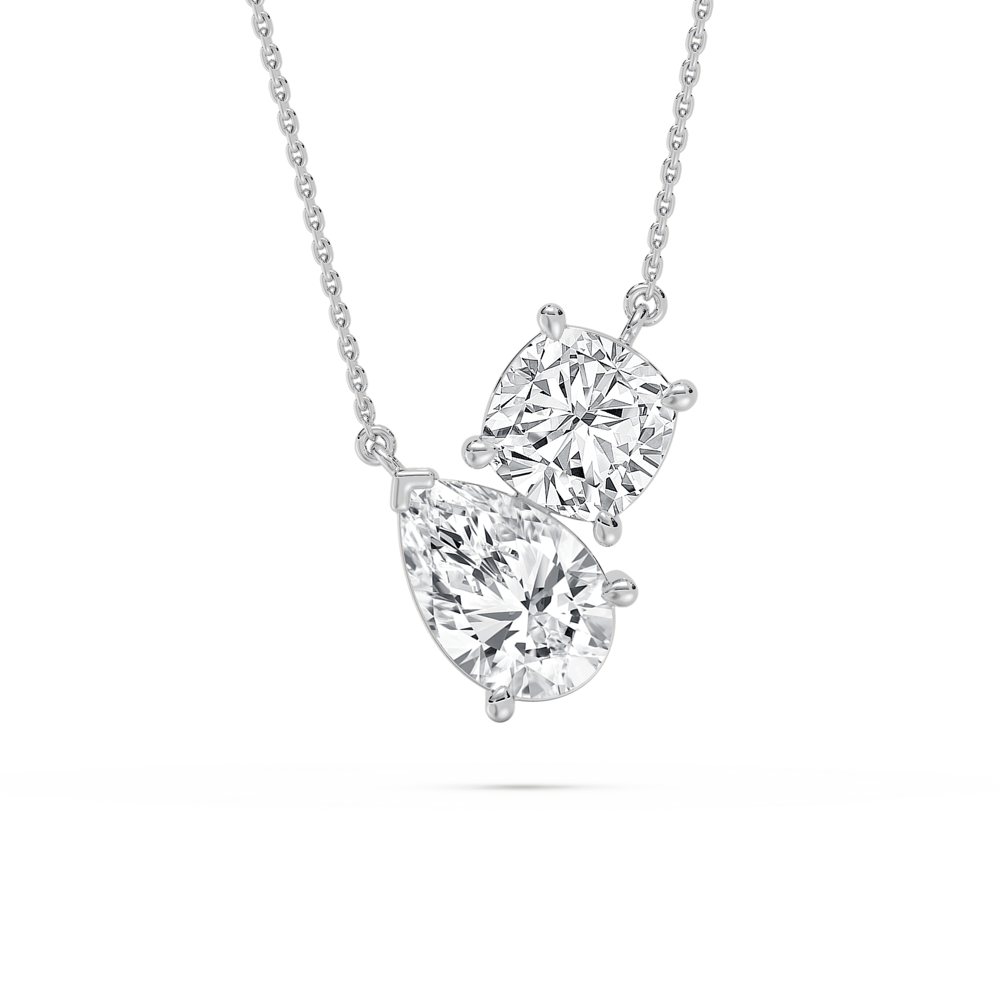Round Pear Two Stone Necklace in Rose Gold