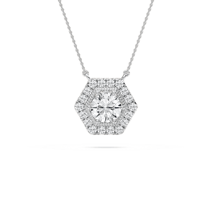 1 ¾ ctw Round Lab Grown Diamond Hexagon Halo Pendant - 18 Inches