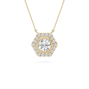 1 ¾ ctw Round Lab Grown Diamond Hexagon Halo Pendant - 18 Inches