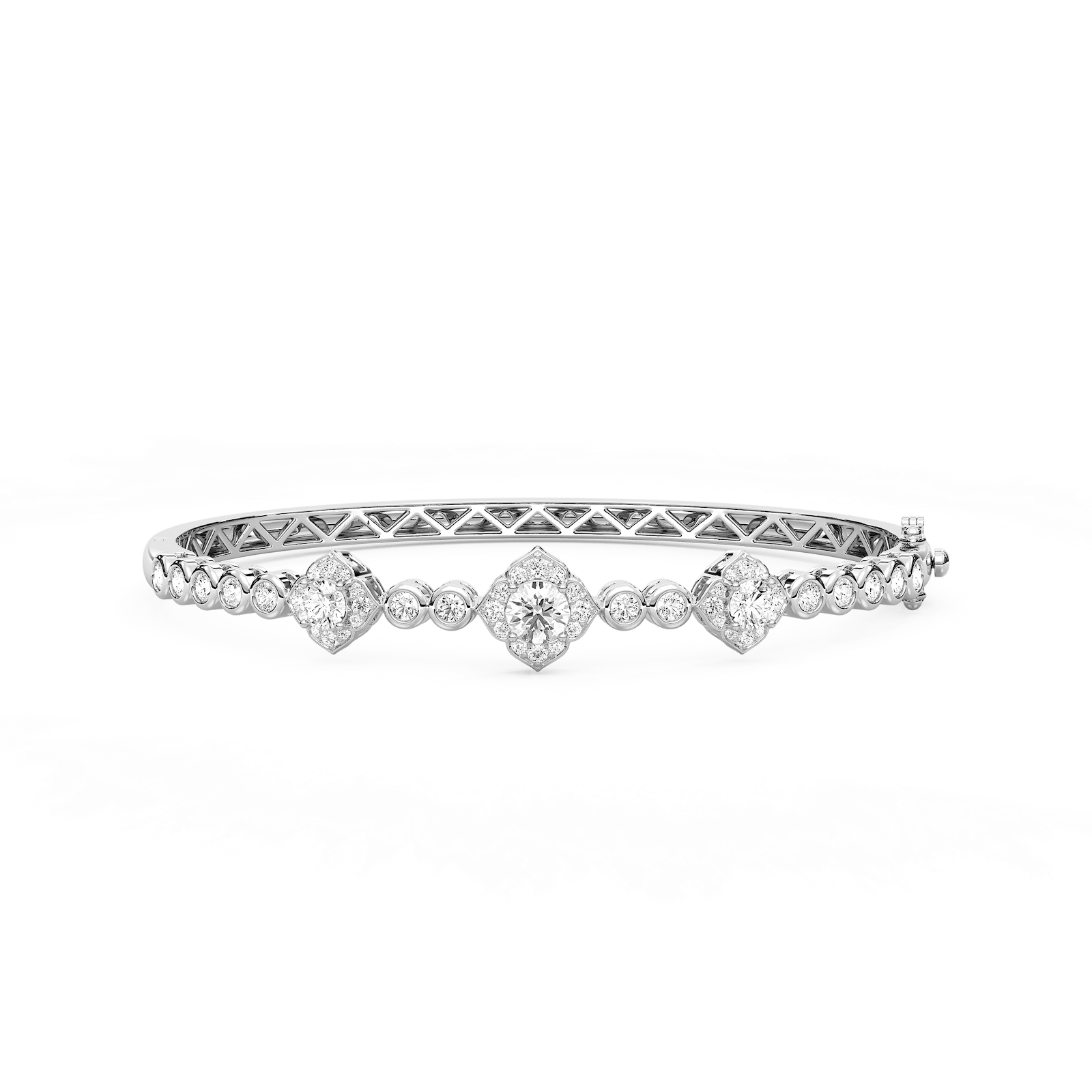 2 ¹⁄₃ ctw Round Lab Grown Diamond Flower Station Bangle Bracelet - 7.5 Inches