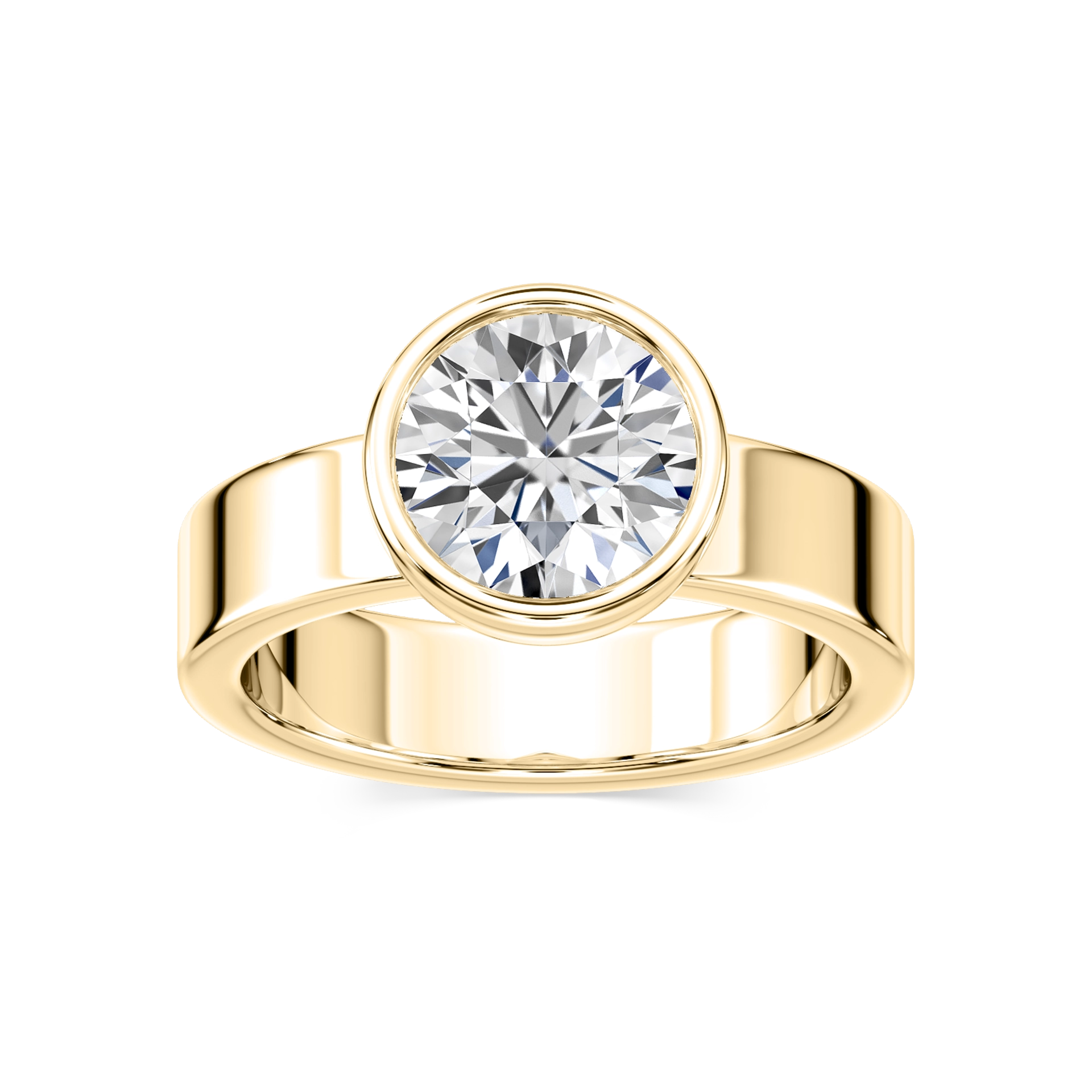 Erin Round Lab Grown Diamond Bezel 4mm Wide Band Solitaire Engagement Ring